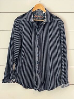 Robert Graham Black and‎ Gray Striped Dress Shirt